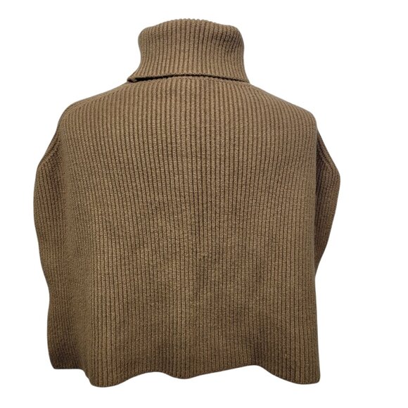 Cecile Wang Women’s Brown Ribbed Turtleneck Cropped Poncho One Size - Picture 5 of 7